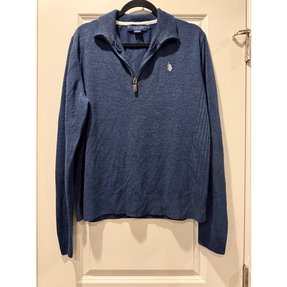 US Polo‎ Assn Mens Quarter Zip Sweater Blue Heather RSUS45069 Large